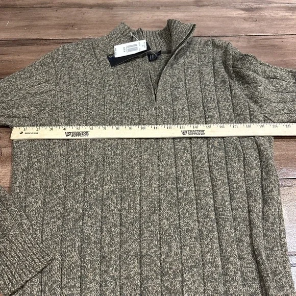 Bill Blass Ribbed Knit 1/4 Zip Green Beige Size M Men's Sweater - Picture 6 of 10